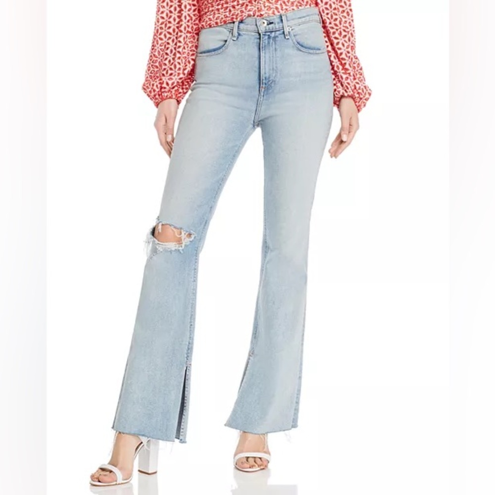 rag & bone Bella Flared Slit-Hem Jeans in Friary With Holes worn once